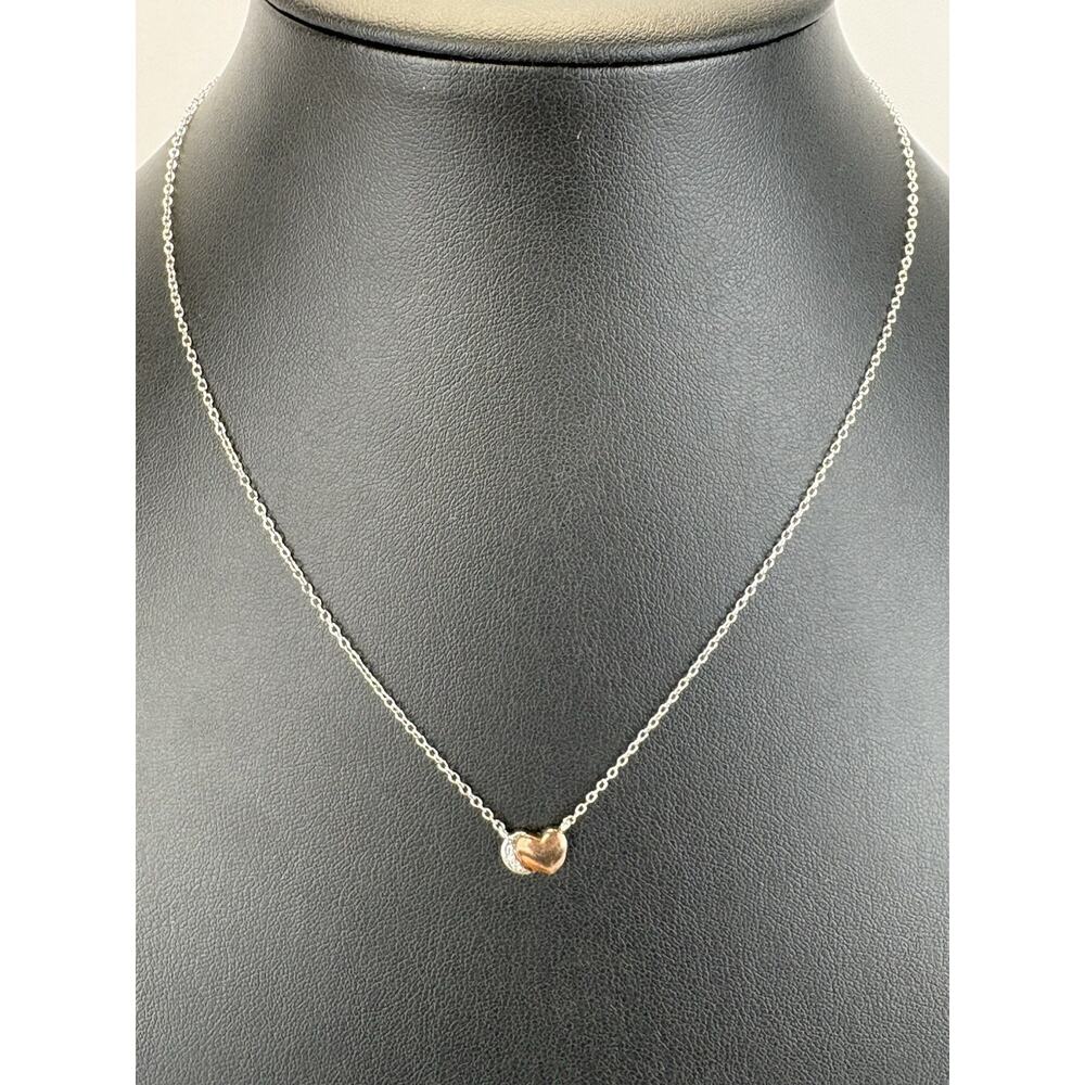925 Sterling Silver Two Tone Heart New York Dainty 18” Pavé Pendant Necklace